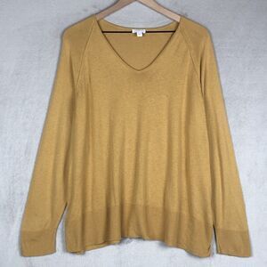 J. JILL Silk Cotton‎ Sweater Sz XL Gold Yellow Pullover V-Neck Raglan Boxy L/S
